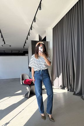 شلوار جین طوسی زنانه فاق بلند Özge Özgenç - کد 900570835