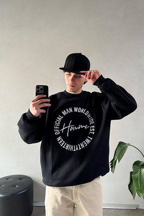 سوئیشرت مشکی مردانه چاپی Flaw Wear - کد 900596705