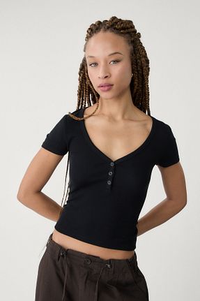 تیشرت مشکی زنانه اسلیم فیت Stradivarius - کد 900608648