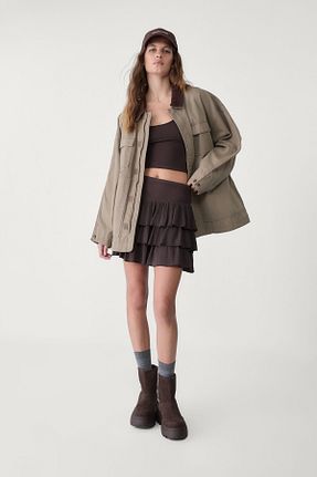 تیشرت قهوه ای زنانه Fitted Stradivarius - کد 900600947