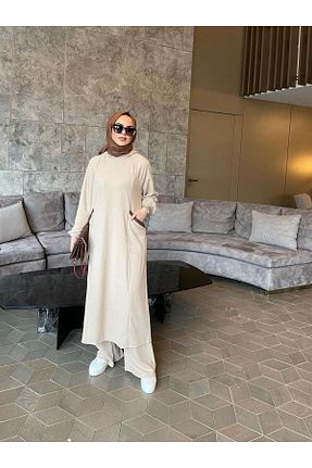 ست بالاتنه و پائین تنه بژ زنانه بافت BURİSLA - کد 877633769