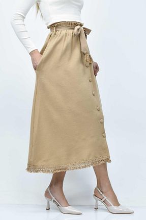 دامن بژ زنانه کتان birizmoda - کد 900573528