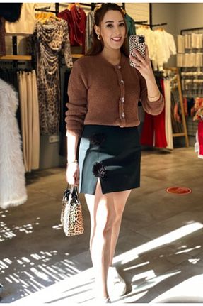 رویه قهوه ای زنانه بافتنی rengarenk butik - کد 900619908