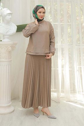 ست بالاتنه و پائین تنه حجاب قهوه ای زنانه Relaxed Armine - کد 845833183