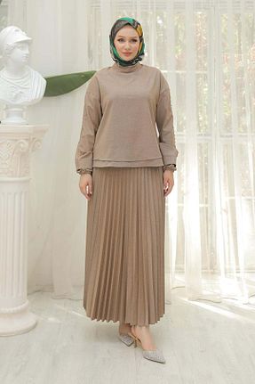 ست بالاتنه و پائین تنه حجاب قهوه ای زنانه Relaxed Armine - کد 845833183