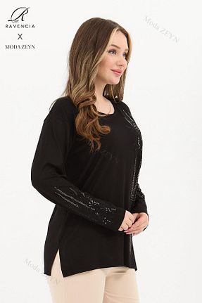 بلوز مشکی زنانه گلدار Ravencia - کد 900700607