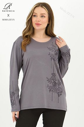 بلوز طوسی زنانه گلدار Ravencia - کد 900700609