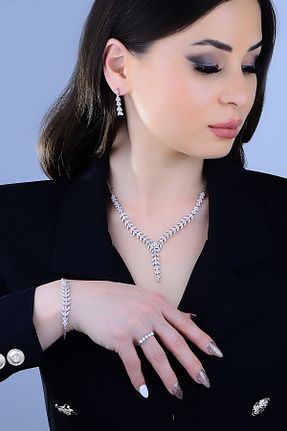 ست نقره سفید زنانه زیرکن BARIŞ TAKI - کد 42569384