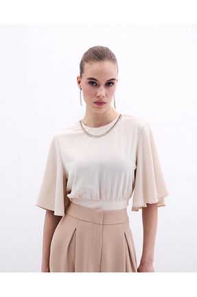 بلوز بژ زنانه ساده Sateen - کد 900814912
