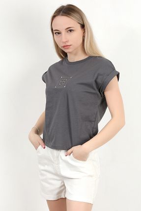 تیشرت طوسی زنانه رگولار GİYSA - کد 900829031