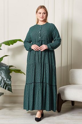 لباس سایز بزرگ سبز زنانه مخلوط ویسکون Ferace - کد 900834677