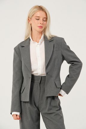 کت بلیزر طوسی زنانه پلی ویسکون eva clothing - کد 900832869