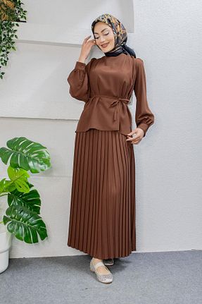 ست بالاتنه و پائین تنه حجاب قهوه ای زنانه رگولار Tesettür Çarşım - کد 900908040