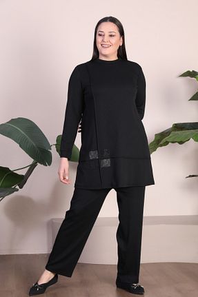 ست بالاتنه و پائین تنه سایز بزرگ مشکی زنانه بافتنی Ferace - کد 788584474
