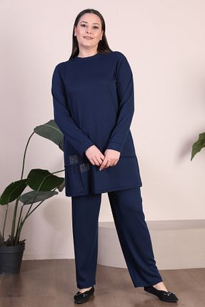 ست بالاتنه و پائین تنه سایز بزرگ سرمه ای زنانه بافتنی Ferace - کد 788584376