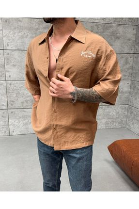 پیراهن قهوه ای مردانه اورسایز SCSARVİN - کد 900892847