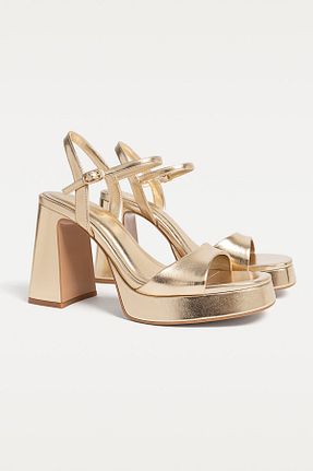 صندل طلائی زنانه پاشنه ضخیم Stradivarius - کد 901055288