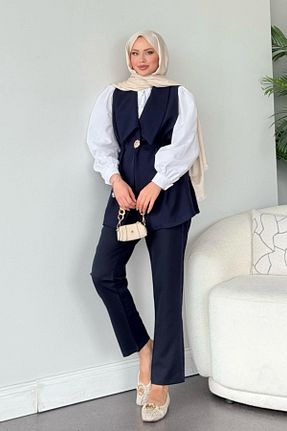 ست بالاتنه و پائین تنه حجاب سرمه ای زنانه رگولار HAZA MODA - کد 901126406
