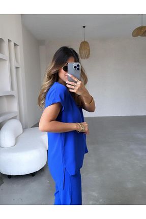 ست بالاتنه و پائین تنه آبی زنانه بافتنی Paw Garage - کد 901238104