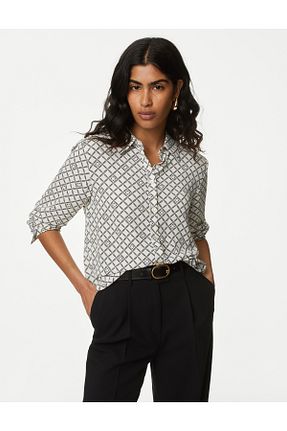 بلوز سفید زنانه طرح دار Marks & Spencer - کد 901266714