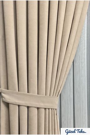 پرده زمینه بژ مخمل ARONA - کد 856994501