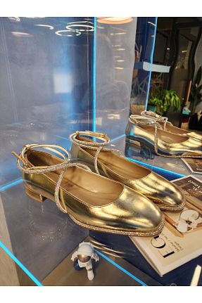بابت طلائی زنانه چرم خالص Ega ayakkabı - کد 900016614