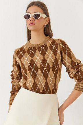 پلیور قهوه ای زنانه طرح دار Bianco Lucci - کد 900110306