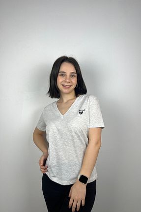 تیشرت طوسی زنانه رگولار Mood Lab - کد 900127082