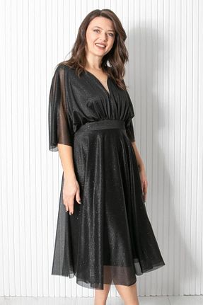 لباس سایز بزرگ مشکی زنانه پلی استر - الاستین Fahima - کد 792620599
