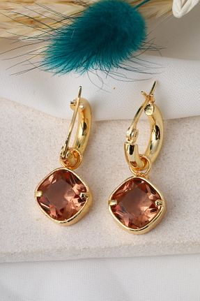 گوشواره جواهر طلائی سنگ طبیعی Feyz Tasarım - کد 833248546