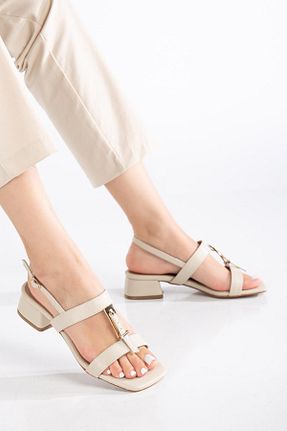 صندل بژ زنانه پاشنه ضخیم SUİNS SHOES - کد 900154751