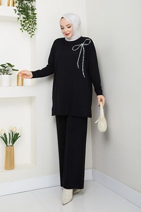 ست بالاتنه و پائین تنه حجاب مشکی زنانه رگولار Pamuk Butik - کد 900236650