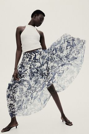 دامن سفید زنانه گلدار H&M - کد 900236043