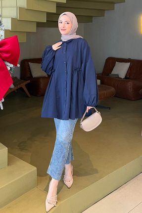 پیراهن حجاب سرمه ای زنانه اورسایز lamelif - کد 900413502