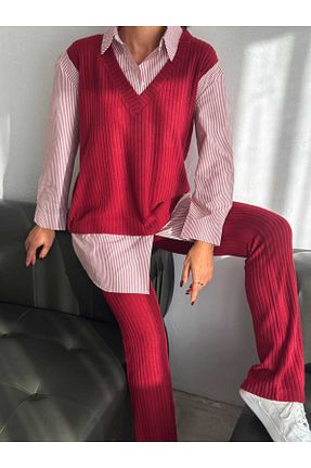 ست بالاتنه و پائین تنه زرشکی زنانه بافتنی badibadii - کد 879243795