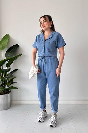 سرهمی آبی زنانه آستین کوتاه MaziButik - کد 901446820