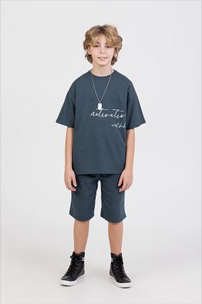 ست بالاتنه و پائین تنه آبی بچه گانه بافتنی Ruhat Kids - کد 901470252