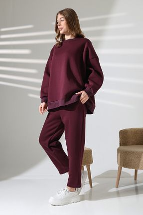 ست بالاتنه و پائین تنه زرشکی زنانه بافت ensade - کد 901679479