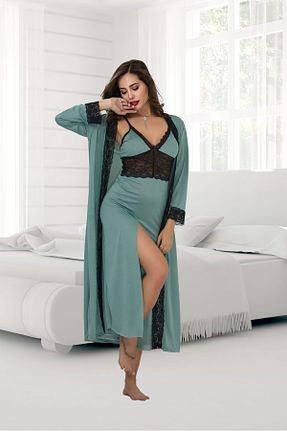 لباس شب سایز بزرگ فیروزه ای زنانه گلدار Cooqpoo - کد 901592811