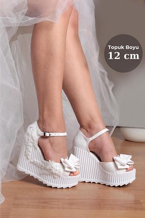 کفش مجلسی سفید زنانه پاشنه ضخیم Karınca - کد 897219011