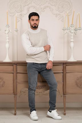 پلیور بژ مردانه طرح دار Woolen World - کد 900390892