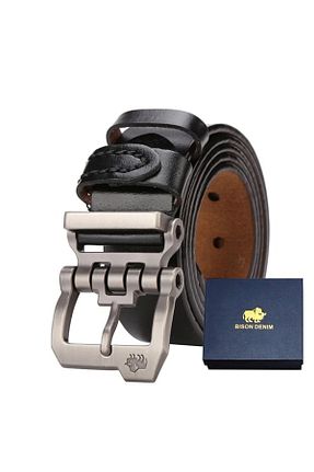 کمربند نارنجی مردانه چرم خالص BISON DENIM - کد 41030065