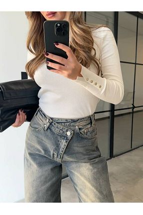 شلوار جین آبی زنانه پاچه گشاد ALYA BUTİK - کد 900897443