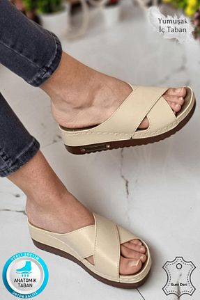 دمپائی بژ زنانه چرم مصنوعی neon shoes - کد 237158049
