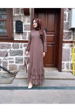 لباس حجاب قهوه ای زنانه A-line sümeyra - کد 900396019
