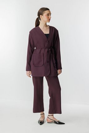 ست بالاتنه و پائین تنه زرشکی زنانه بافتنی Hooopstore - کد 900432842