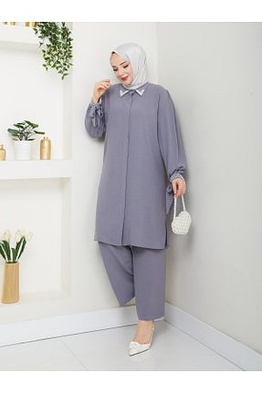 ست بالاتنه و پائین تنه حجاب طوسی زنانه سایز بزرگ asyadabutik - کد 900441212
