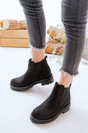 بوت / نیم بوت مشکی زنانه چرم خالص Dericalle shoes - کد 788168847