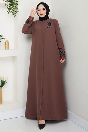 مانتو بلند حجاب قهوه ای زنانه hafsamina - کد 900451661