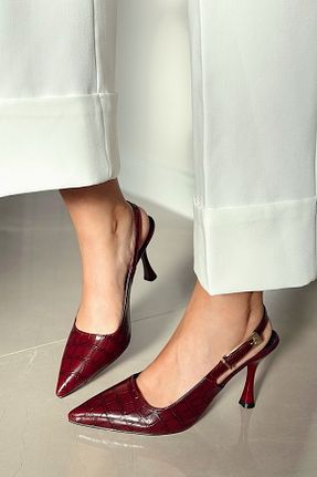 کفش پاشنه بلند کلاسیک زرشکی زنانه فلزی POLKA STORE - کد 900462202